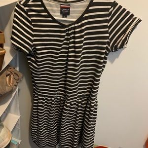 Black and white striped dress.